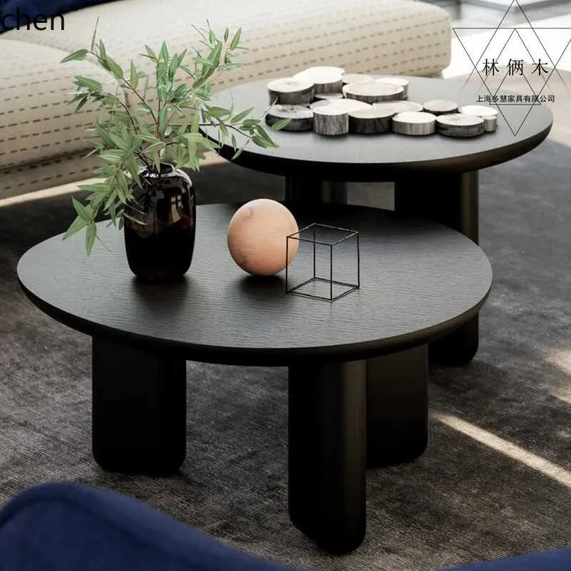 PYH Modern Minimalist Light Luxury Black Round Coffee Table Lacquered Living Room Combination Coffee Tea Table