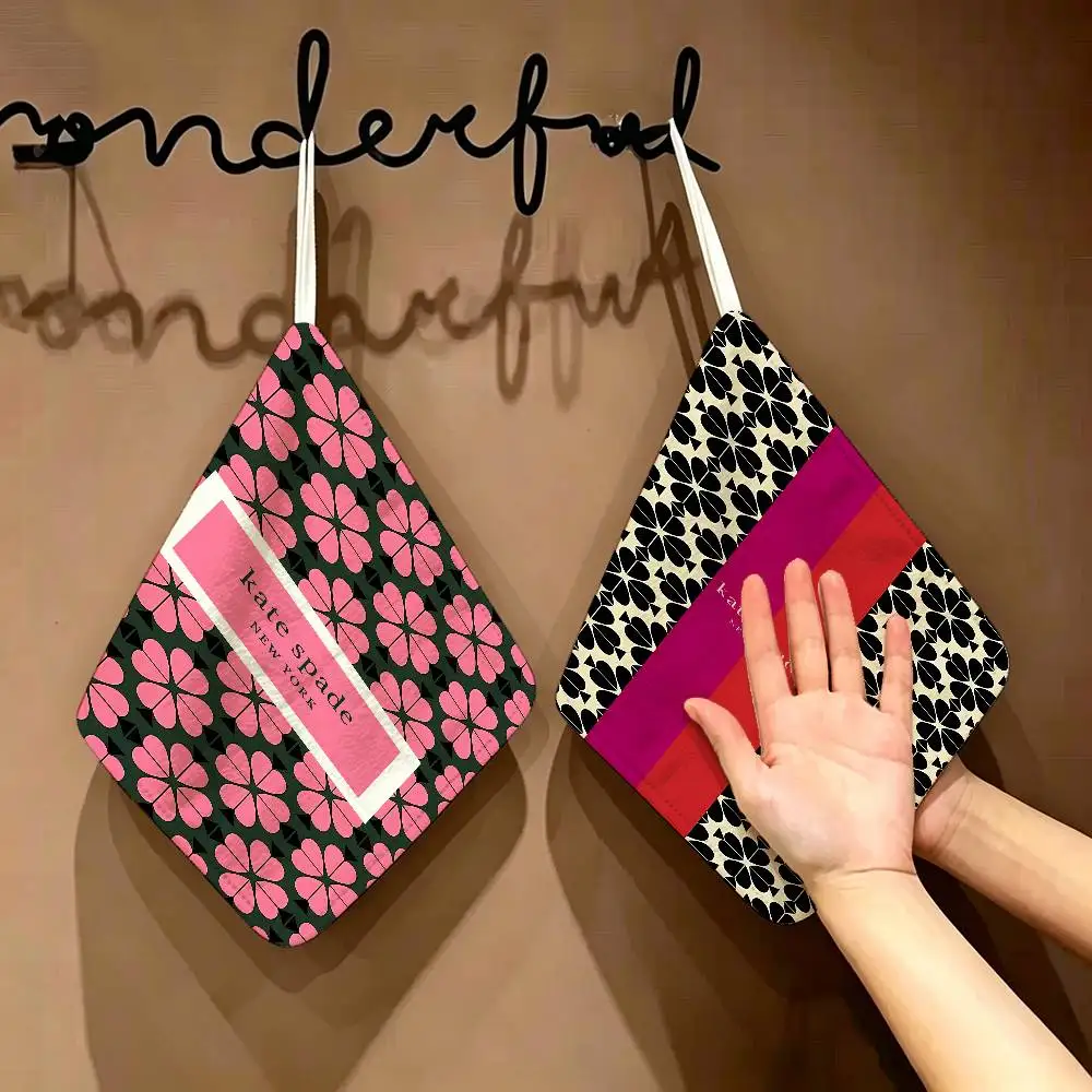K-Kate Classic S-Spades Flower Polyester Cotton Hanging Kitchen Towel, Absorbent Hand Wiping Cloth for Daily Cleaning Drying