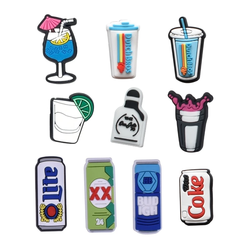 10pcs Drink Cup Series Kawaii Cartoon Shoes Charms For Crocs