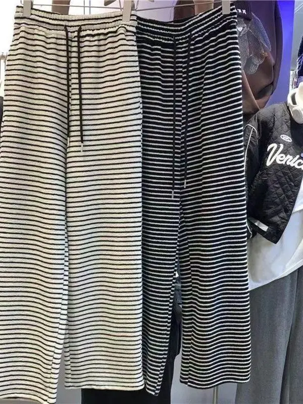 Pantaloni a gamba larga a righe a vita alta Pantaloni casual dimagranti taglio dritto da donna Primavera Estate Nuovo Sle Artistico Pendolarismo Sle