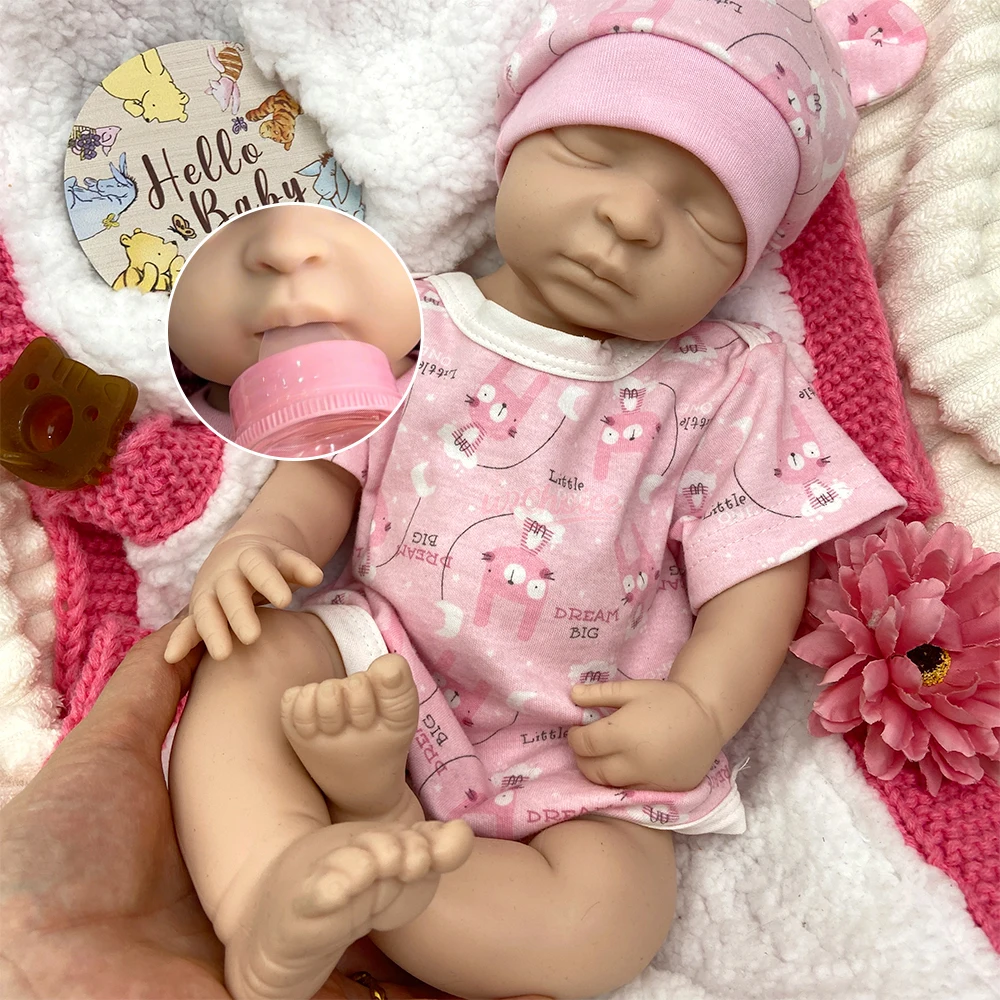 

Realistic Features Sleeping Girl Handmade 17Inch Silicone Reborn Baby Flexible Limbs Lifelike Teaching Prop for Nursing