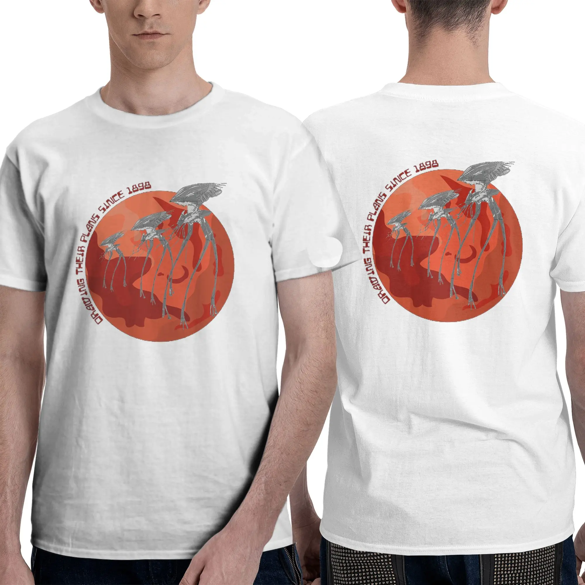 War of the Worlds Drawing Their Plans Since 1898 Men T-Shirt Double Sided Oversized T Shirts Men's Cotton Tees Short Summer Male