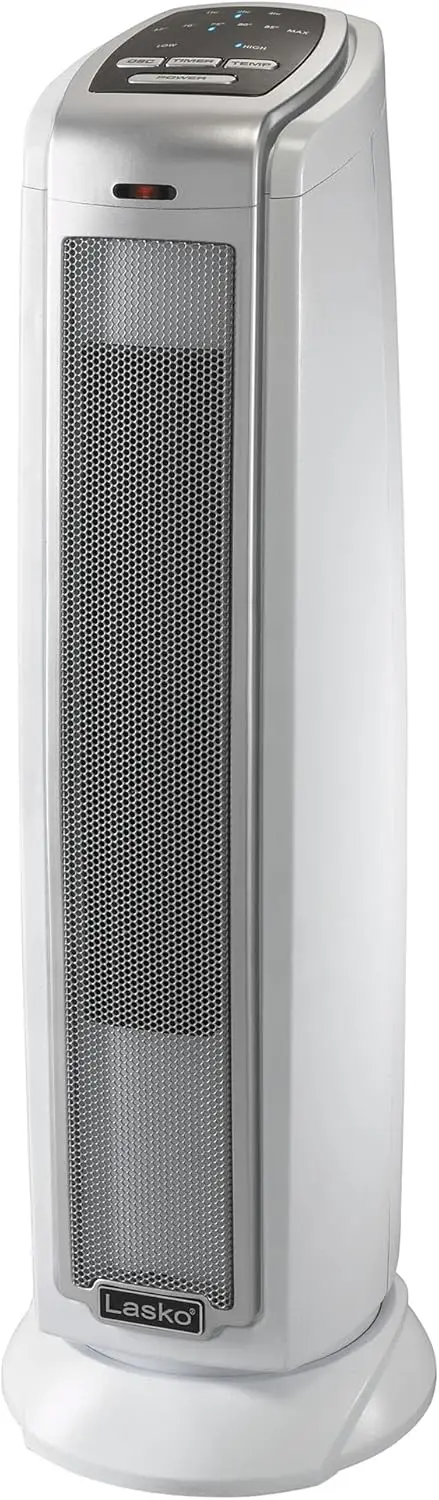 

Oscillating Ceramic Tower Space Heater for Home with Overheat Protection, Timer, 22.5 Inches, Silver, 1500W, 5775
