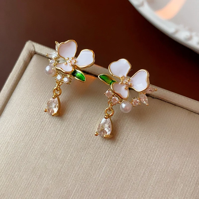 

Bilincolor Zircon Dropped Oil Flower Pearl Earrings for Women