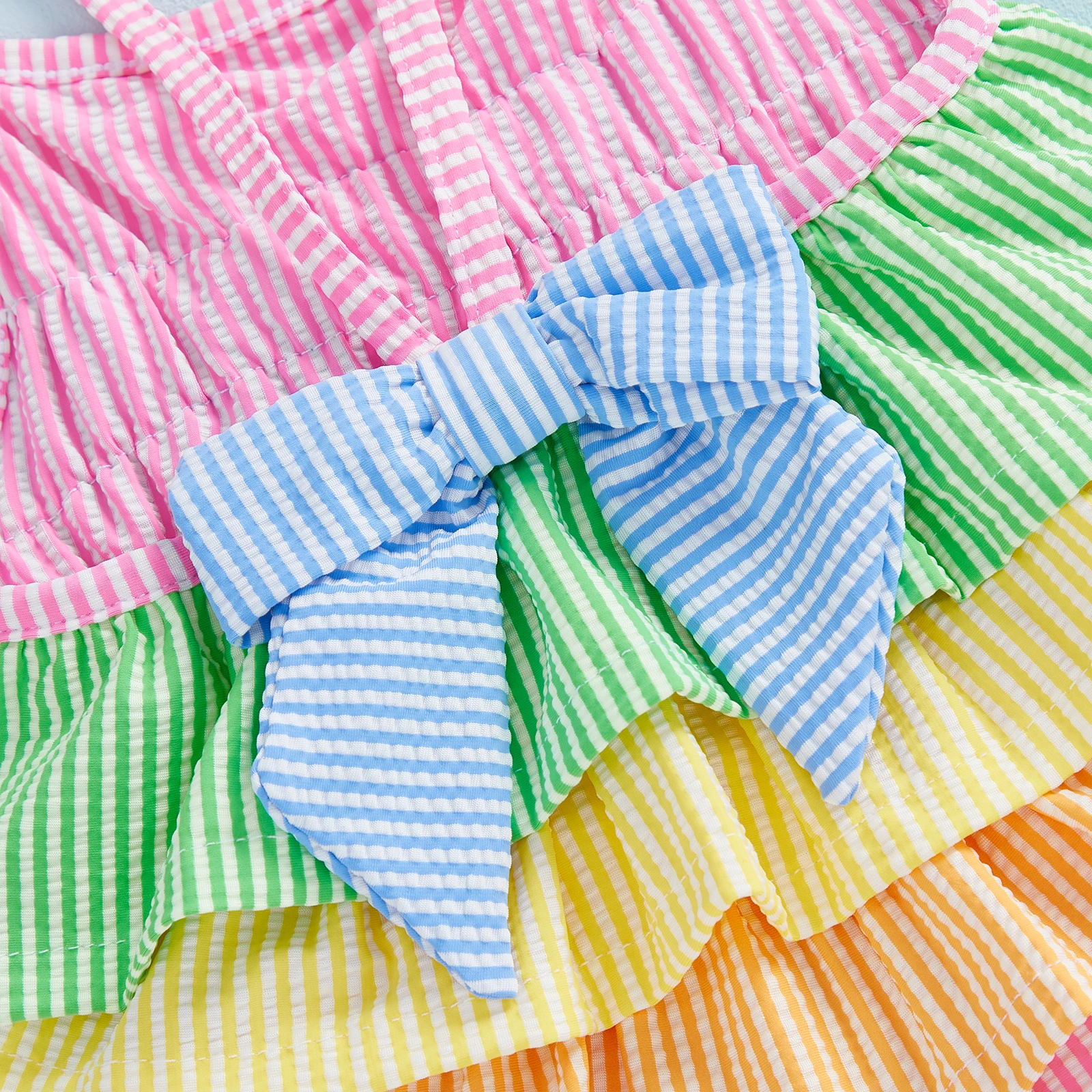 Летний комбинезон на бретельках для маленьких девочек, купальник без рукавов, многоуровневый красочный полосатый/клетчатый купальник