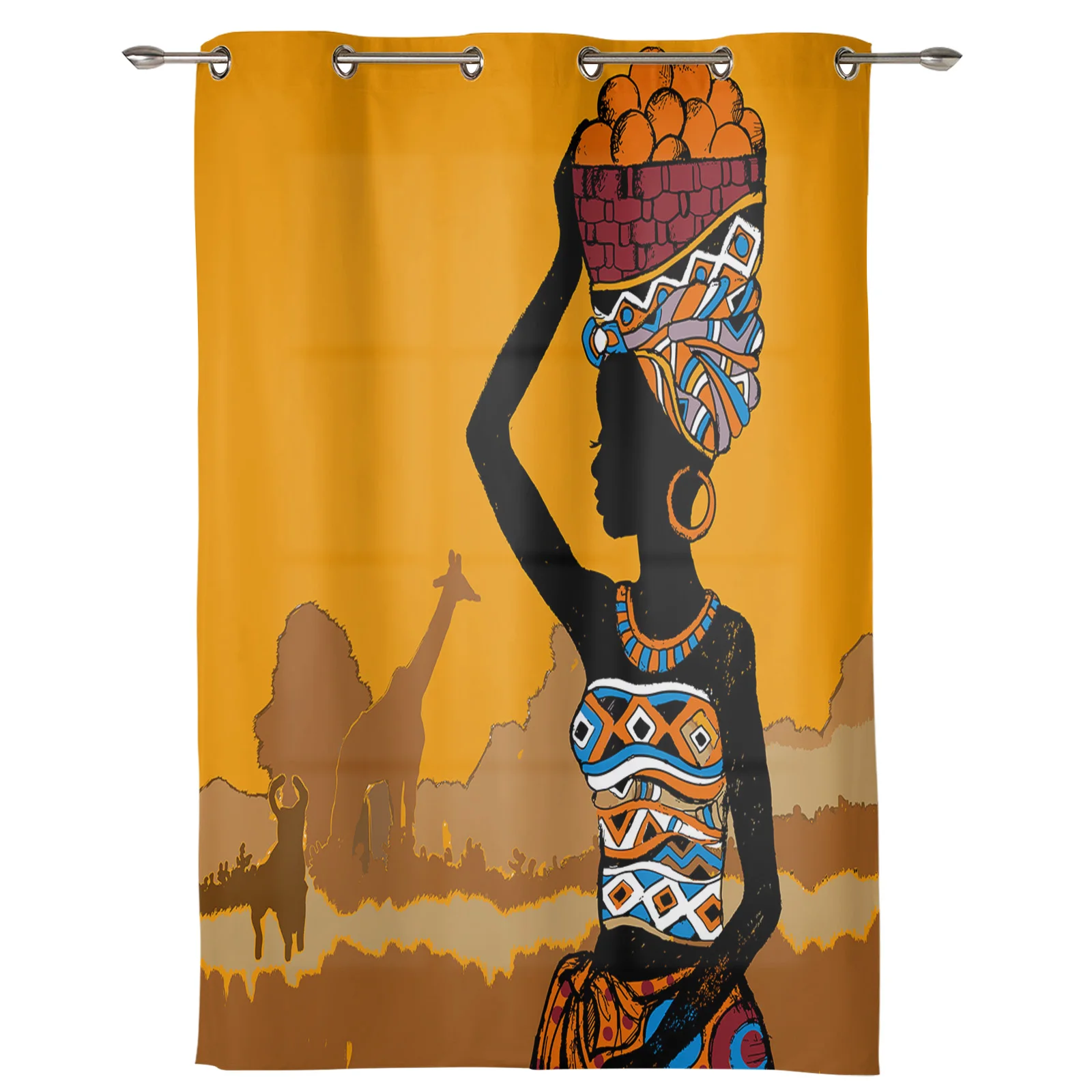 Black Woman Giraffe Window Curtains for Living Room Kitchen Curtain Bedroom Decorative Window Treatments