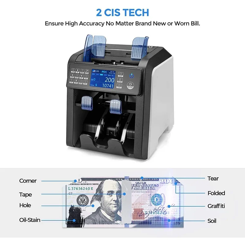 

AL-950 CIS Multi Currency Automatic Bill Counting Machine Money Mix Value Note Cash Counting Machine Bill Counter2025
