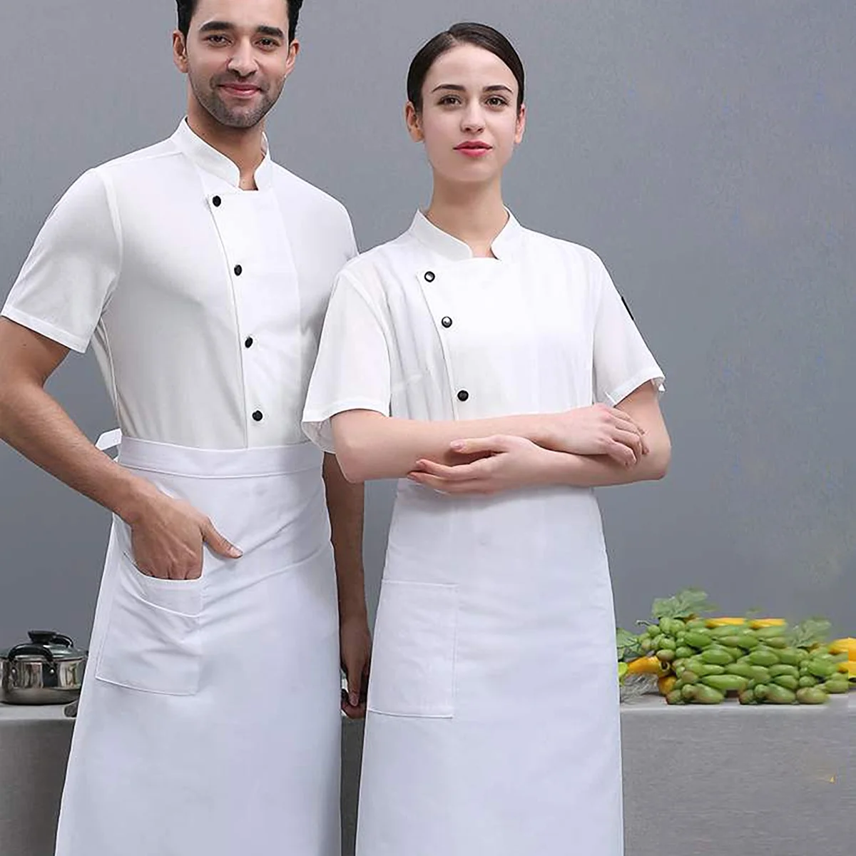 

Hotel Chef Uniform Cook Workwear Breathable Clothing Jacket Short Sleeve Solid-color Vest Coat