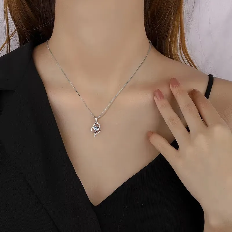 New Fashion 925 Sterling Silver Musical Note Design Fine Heart Zircon Pendant Necklaces Women Jewelry Rhinestone Clavicle Chain view 6