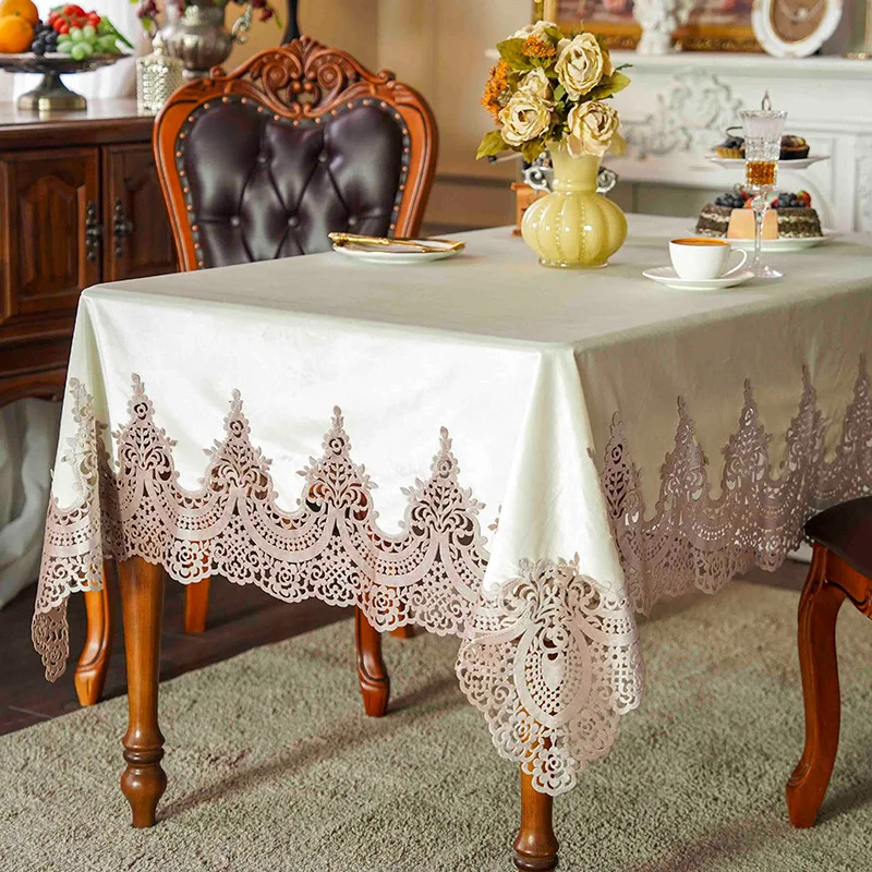 EIFLOY-Italian Velvet Tablecloth Rectangle, Luxury Lace Table Cover, Soft Dining Table Cloth, European, Party Table Decoration