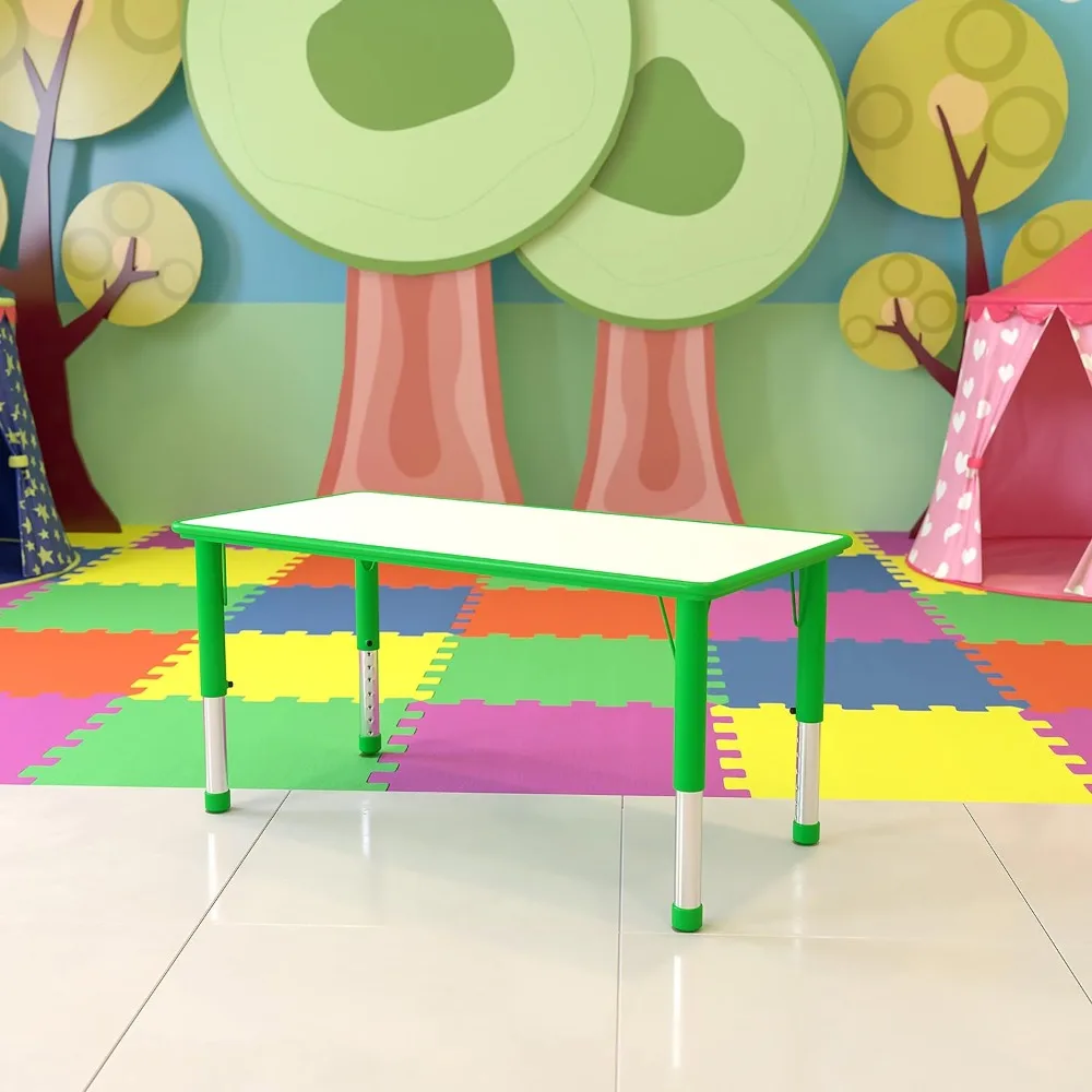 Juegos de muebles para niños, mesa de actividades ajustable en altura, plástico verde, 23.625x47,25