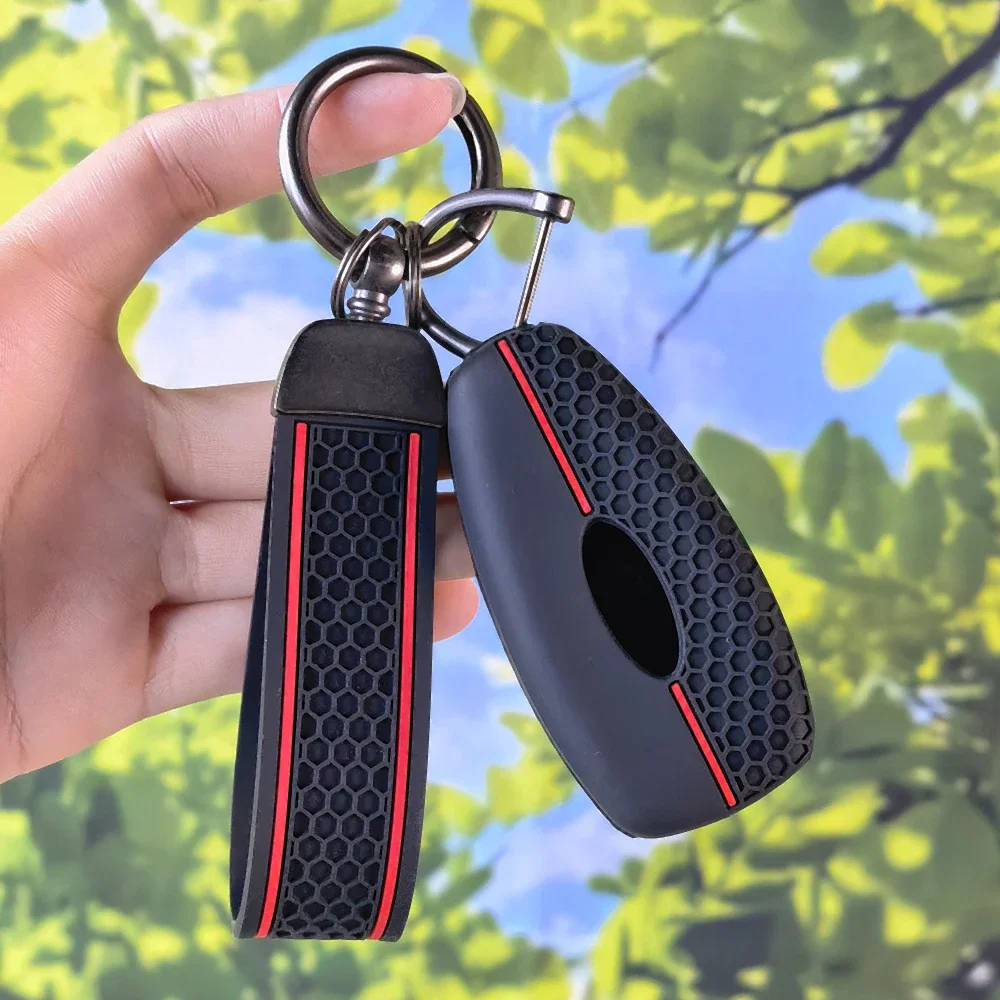 Silicone Car Key Fob Holder Honeycomb With Keychain for Ford ST‑Line Fiesta Focus Mondeo Ecosport Kuga Puma Edge Escape