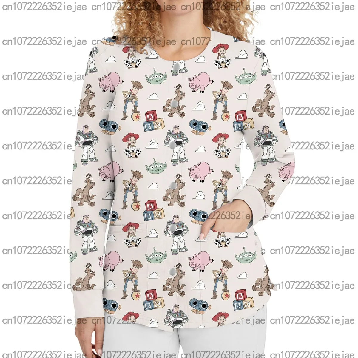 女性のラウンドネックつや消しジャケットカジュアルファッション医療美容サロンコートトイストーリー漫画女性の病院ナース制服