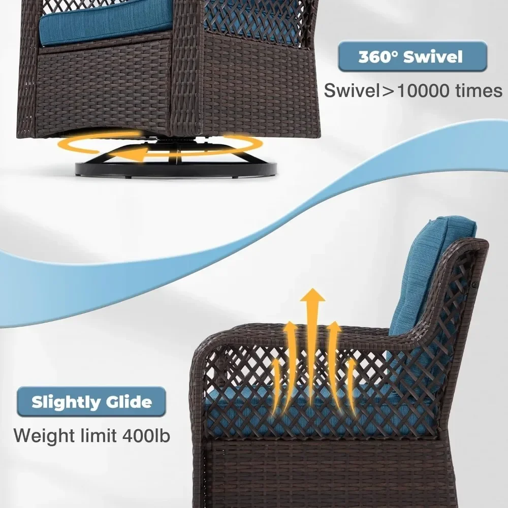 6 Pieces Wicker Patio Furniture Set Conversations Sets, 2 Outdoor 360° Swivel Rocking Chairs, Poolside, Backyard (Grey)