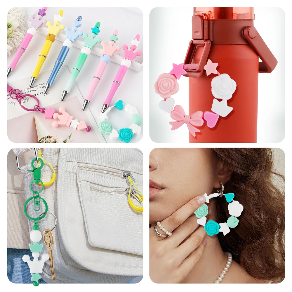 33Pcs/set Mini Silicone Beads Crown Bow Flower Bead Food Grade DIY Bracelet Necklace Keychain Jewelry Handmade Accessories