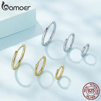 BAMOER 925純銀極簡風耳環,鍍白金耳骨穿刺耳環,女士耳夾 10 最佳銷售 純銀圈形耳環 - №4