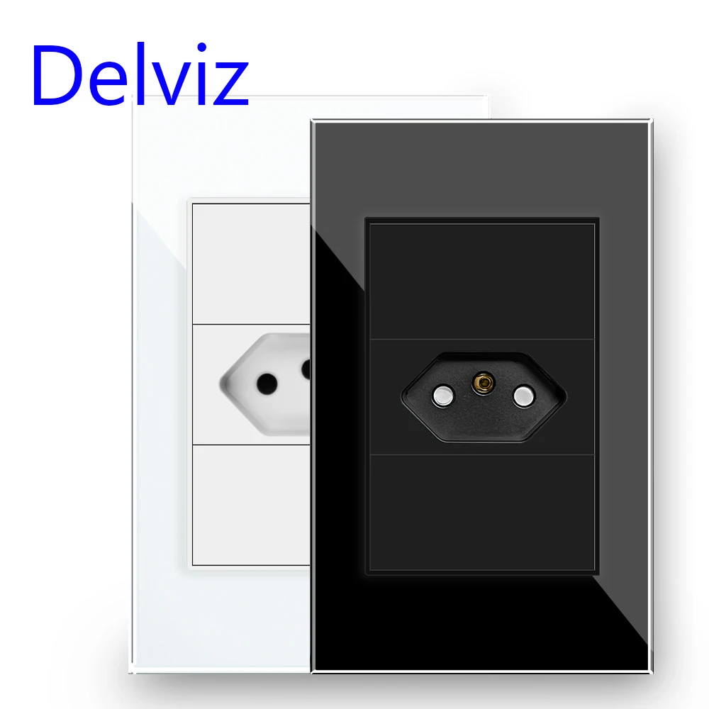 Delviz Brazil Standard Power Outlet,10A/20A 1 Pins hole AC 110V~250V,120mm*72mm Crystal Glass Panel,BR Electric plug Wall Socket