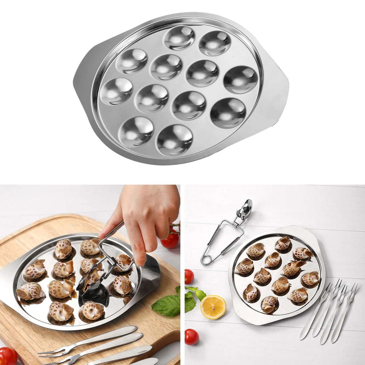 

Stainless Steel Oyster Snail Plate Mushroom Serving Plate Metal Snail Plate Seafood Serving Tools Snail Tableware