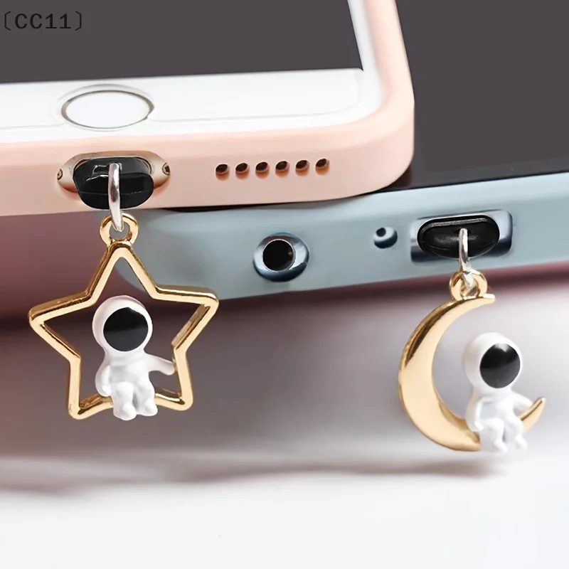 バCC11 Sigur2 Stück Paar Astronaut Stern Mond Telefon Staubstecker Anhänger Zubehör Geeignet für Typ-C-Schnittstelle Telefon Dekor