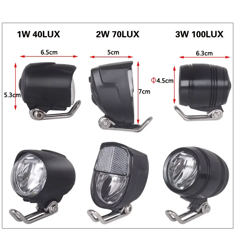 24V, 36V, 48V, Electric Front Light,Universal Bicycle Headlight, Headlamp, E-Bike, 6V-80V, 1W, 2W, 3W, 40, 70, 100 LUX