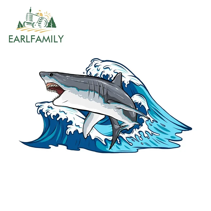 

EARLFAMILY 13cm X 7.1cm White Shark Fashion Car Stickers Graphics Surfboard Skateboard Waterproof Decal Caravan Car Accessory