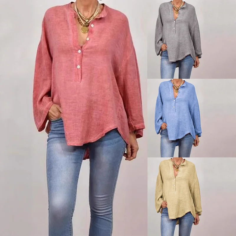 2025 nueva camisa informal de manga larga con cuello levantado y tubo para puerta para mujer