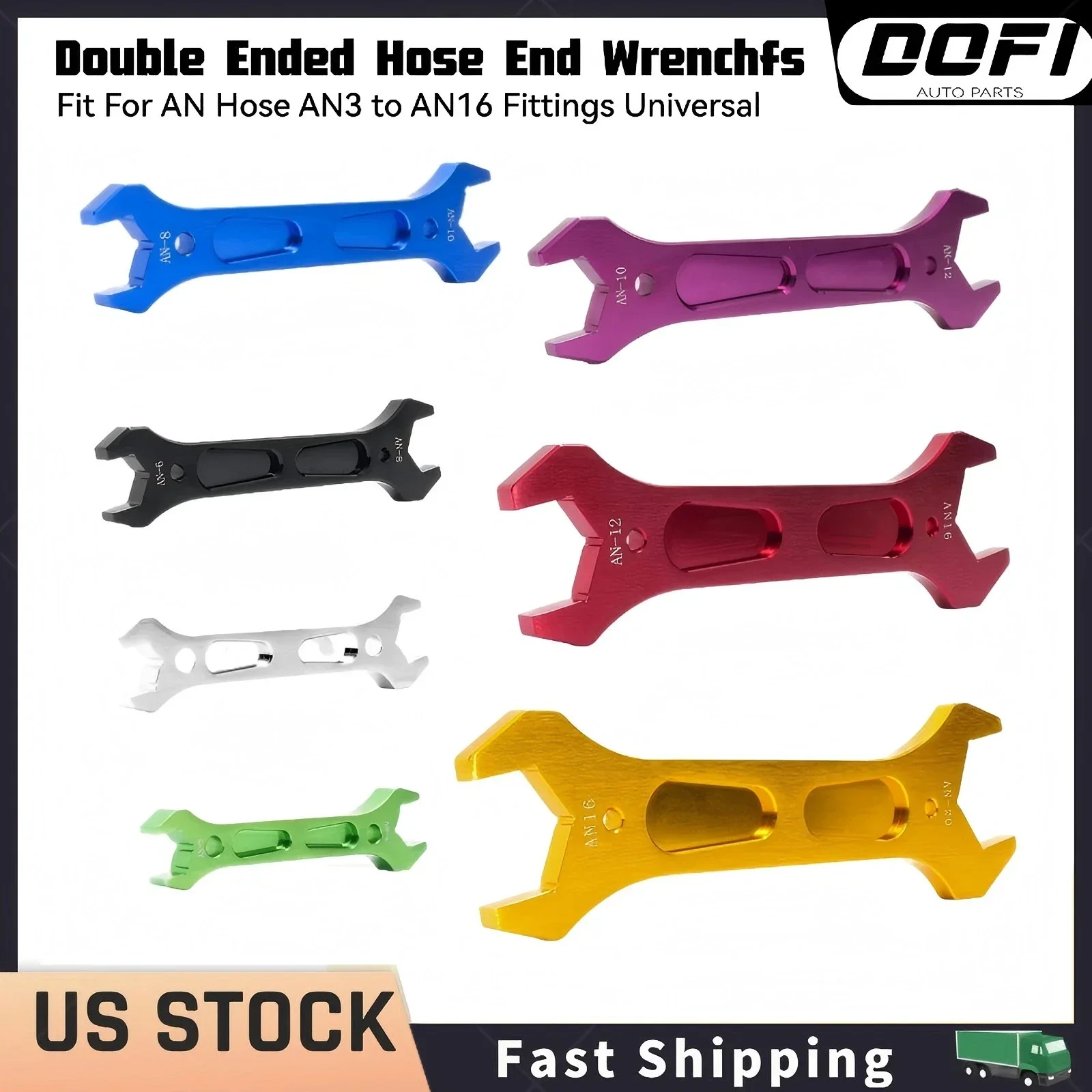 Lightweight Durable Wrench Kit AN3 to AN20 Anodized Aluminum Double Hose Ended AN Wrench Spanner Tool Set