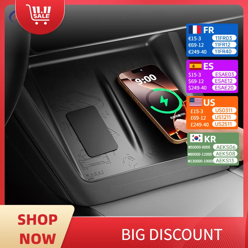 

Wireless Charging Silicone Pad For Tesla Model Y Juniper 2021-2026 Model 3 Highland 2021-2025 Odorless Anti-Slip Protective Mat