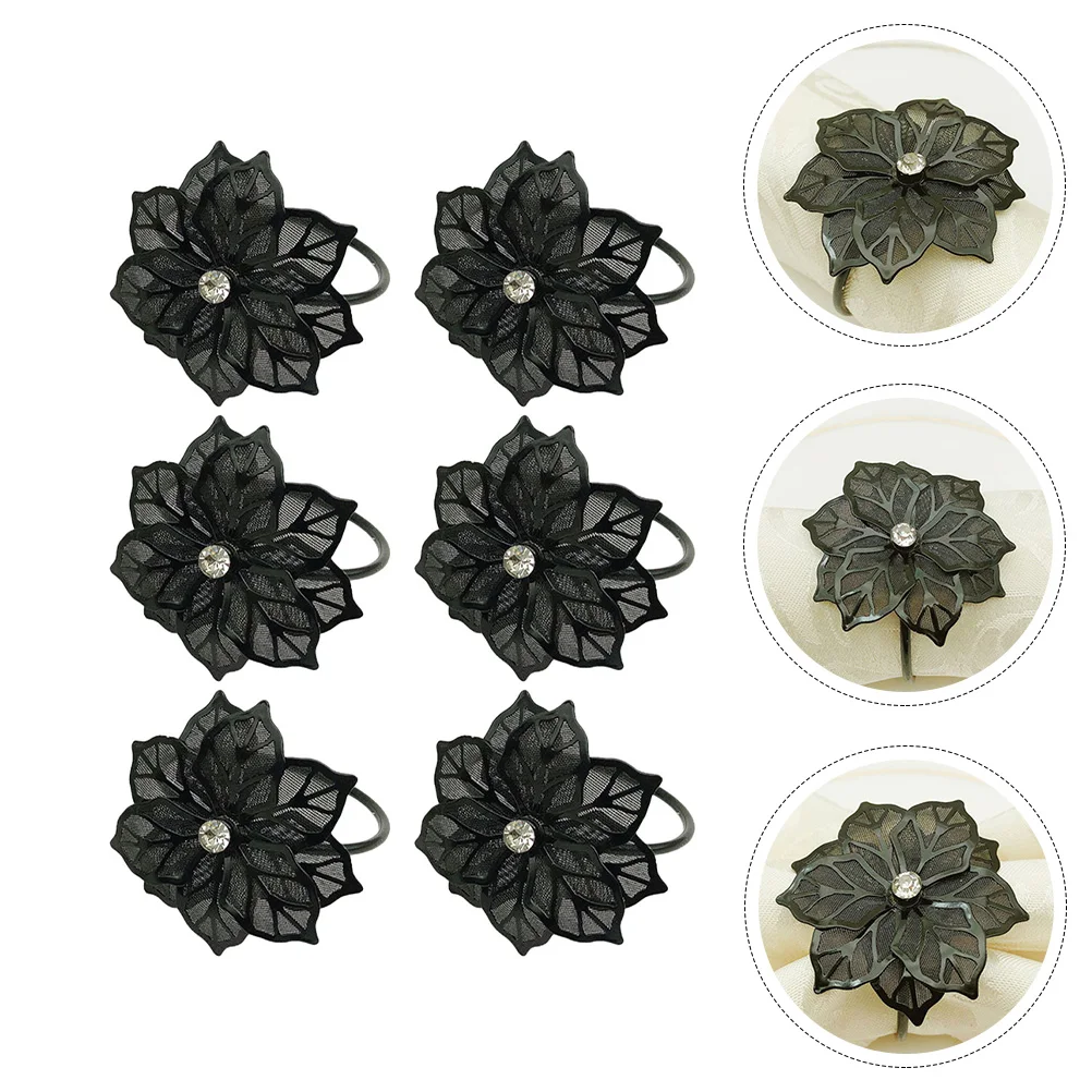 

6PCS Napkin Elegant Metal Flower Halloween Dinner Party Reusable Tableware Accessories Classic Halloween Napkin Rings Color