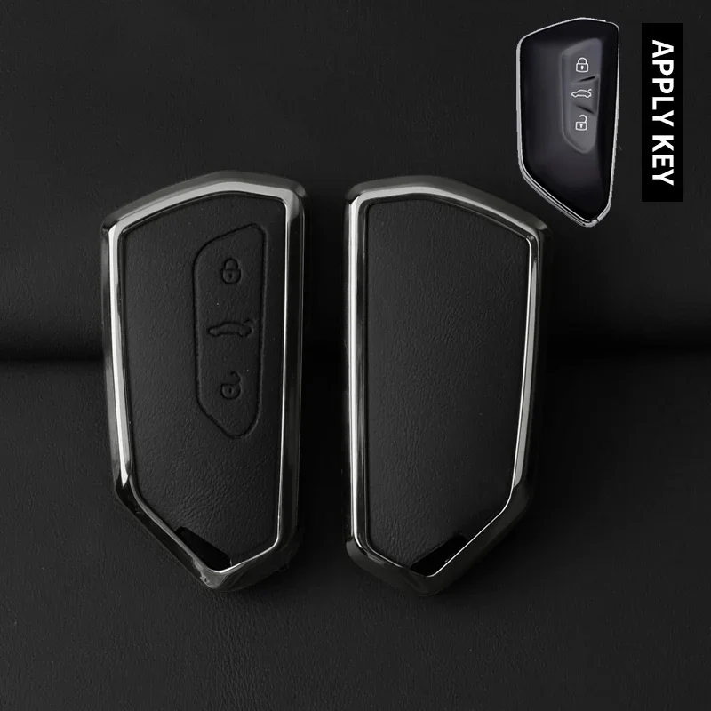 New Alloy Leather Car Key Case Cover for VW Golf 8 MK8 Teramont ID.3 ID.4 ID.5 Skoda Enyaq iV Octavia Seat Leon Auto Accessories view 6