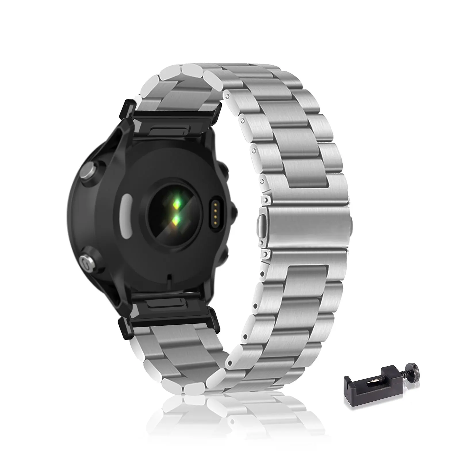 

Stainless Steel Bands for Garmin Forerunner 935/945/955/965/745 Band, Three Columns Metal Replacement Strap