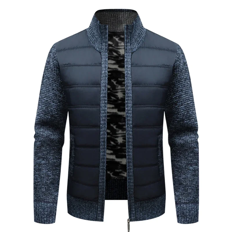 

Winter Men Warm Cardigan Padded Jackets Fashion Men Fleece Lined Knitwear Sweaters Cardigan Coats Men Windbreaker Knit Jacket