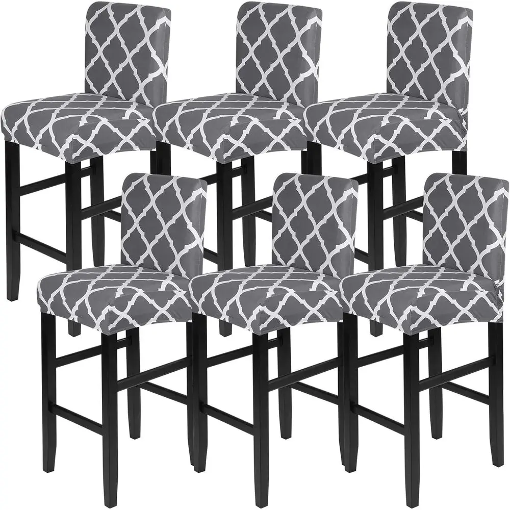 

Набор из 6 эластичных моющихся чехлов на барные стулья, ромбовидный серый цвет, подходит для стульев и кухонных столовых