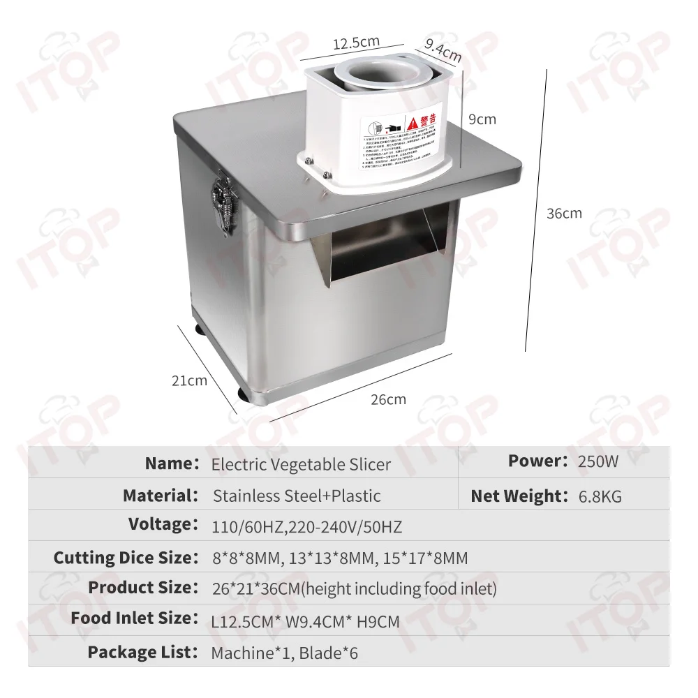 شفرة آلة قطع الخضار * 6، 4 وظائف تقطيع، تقطيع، قطع شريط الموجة، قطع الشريط، مدخل طعام كبير وصغير