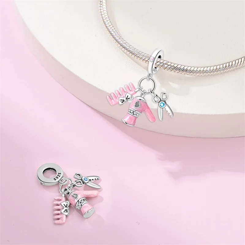 Creative Family Life Series Sewing Machine Weaving Alarm Clock Hair Dryer Charms Beads Fit DIY Bracelets 925 Sterling Silver Jew