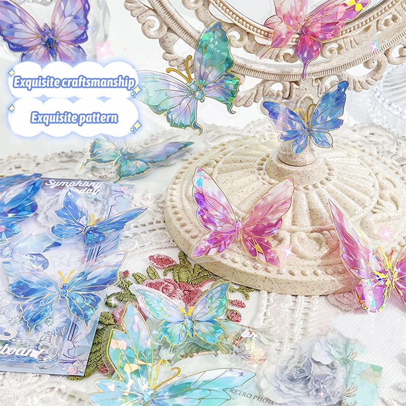 20 PCS/Pack laser Butterfly Stickers Creativity Exquisite Rose Stickers Ice Crystals Shiny DIY Retro Hand Made Decorative Decals