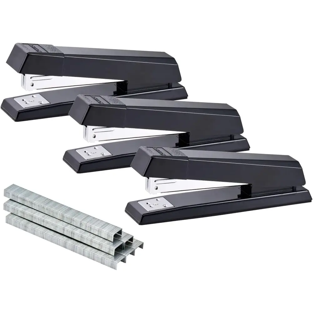 

Premium Heavy-Duty Desktop Stapler, Full Strip Capacity, Black, 1,250 Staples, 3-Unit Set