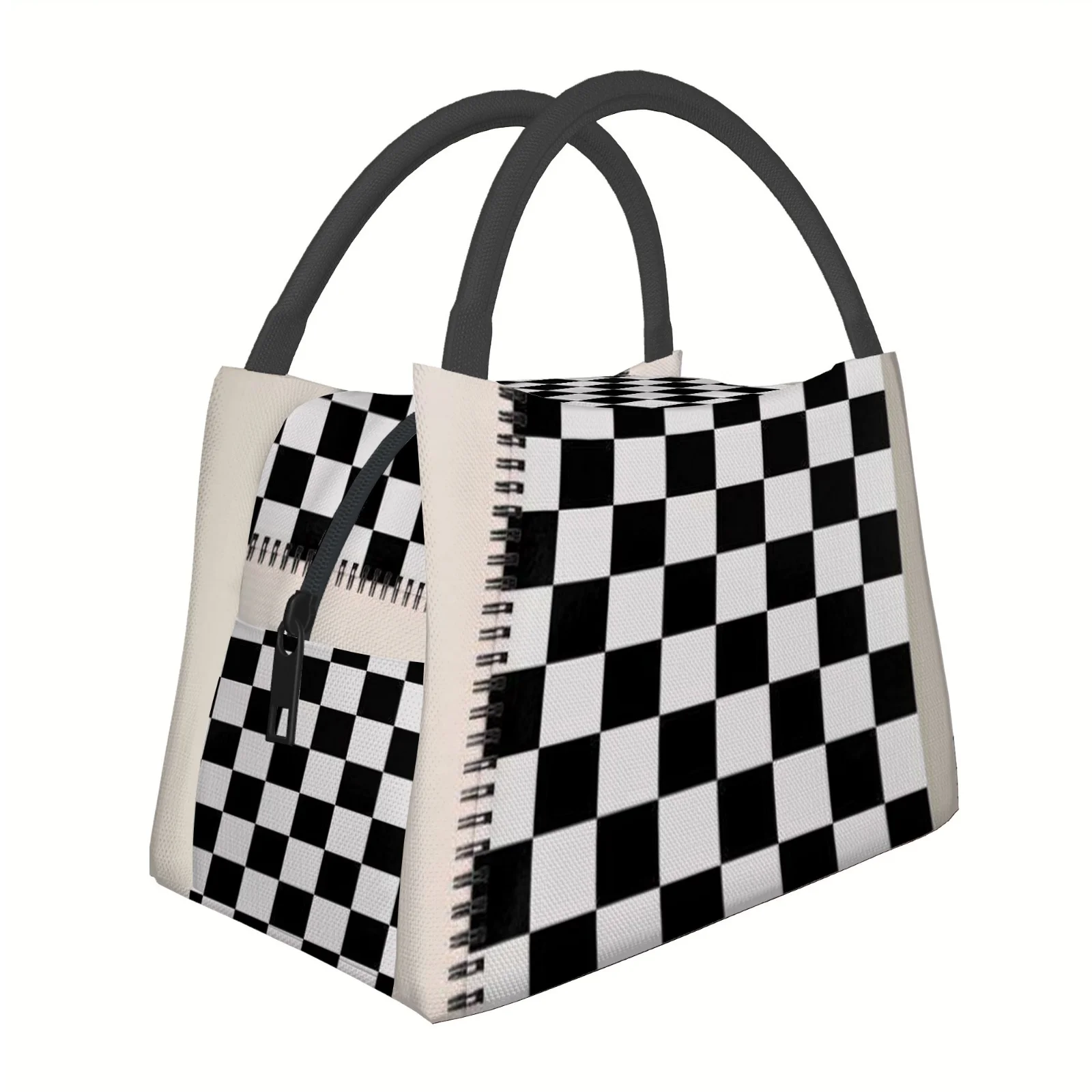1pc a Black And White Checkered Notebook Printed Thermal Bag, Designed for Insulation. This Bag Is Not Intended