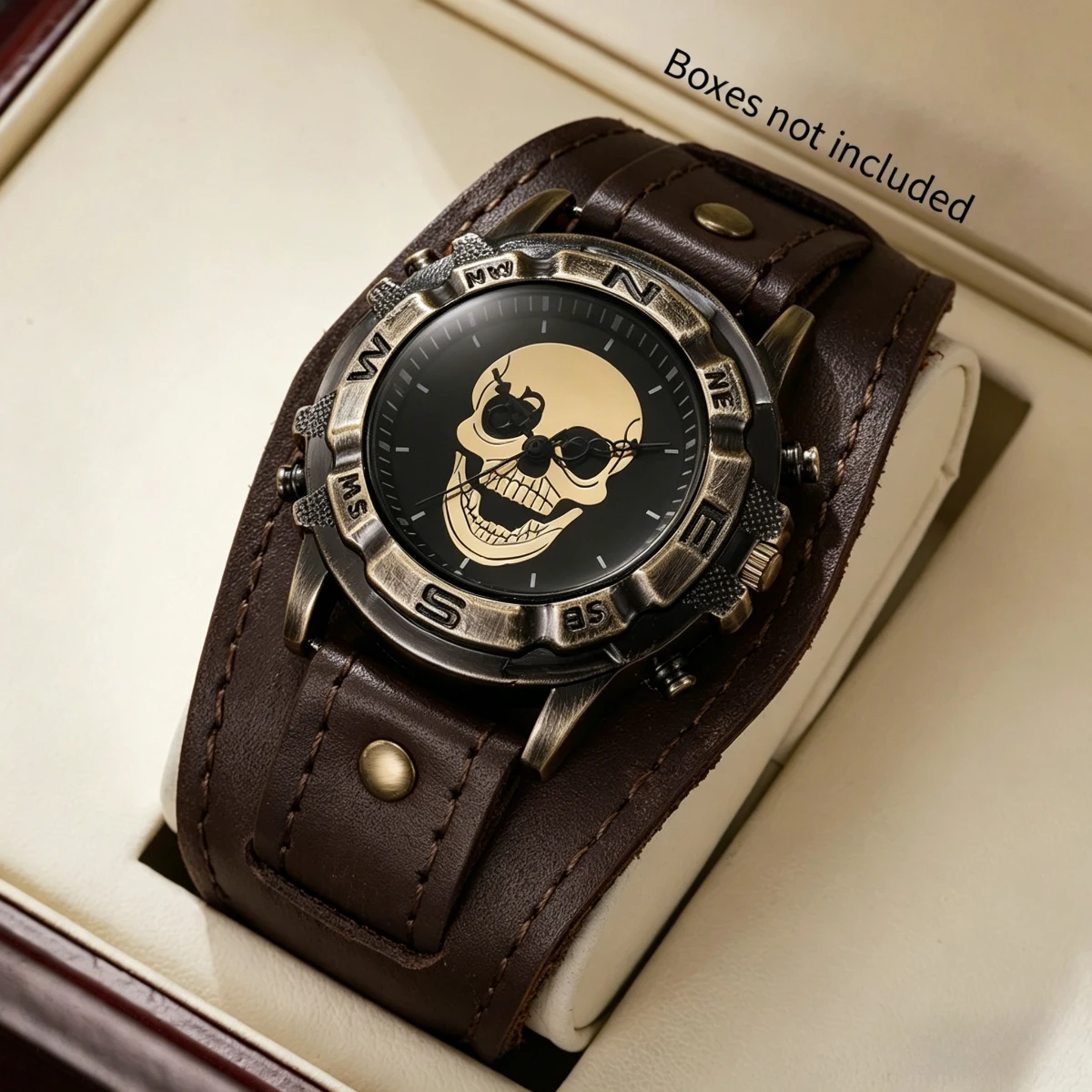 Vintage Large Dial Men's Quartz Watch Casual Leather Strap Men Wristwatches Reloj Hombre Clock（Without Box）