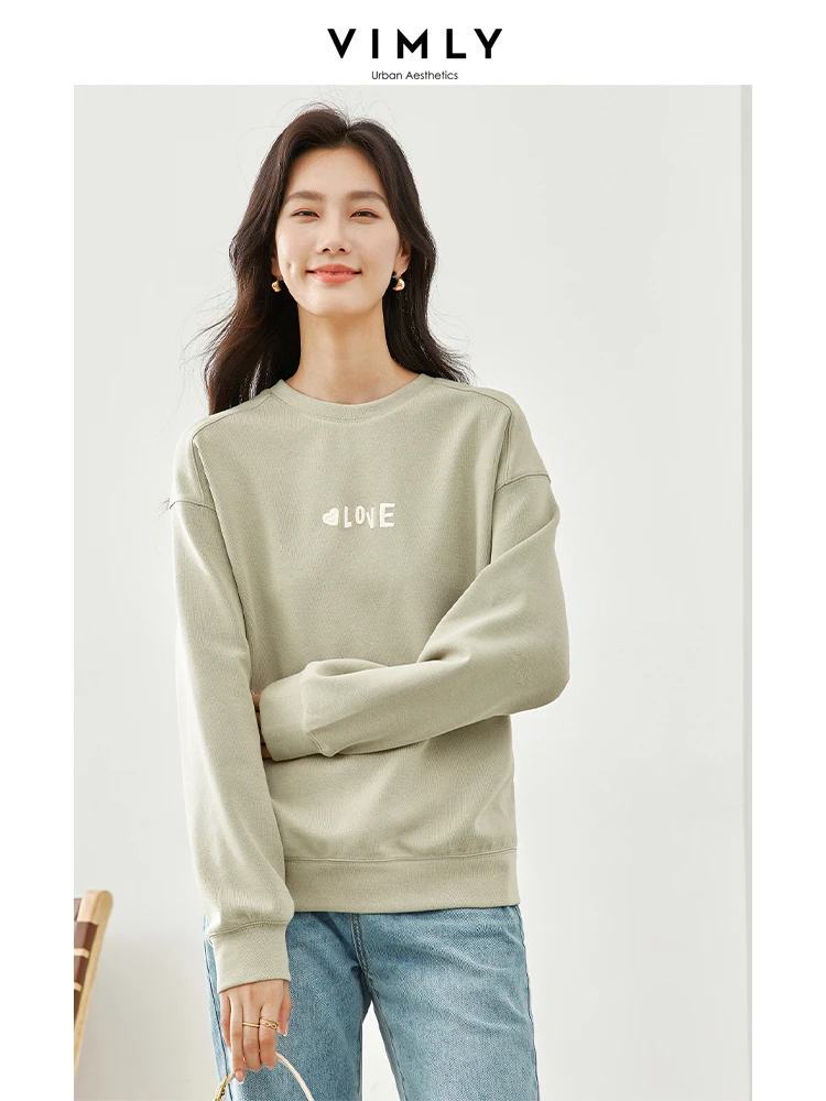 Vimly O-neck Women Sweatshirt Letter Embroidery Pullovers 2024 Spring Casual Loose Women\'s Long Sleeve Top Female Clothing M5765