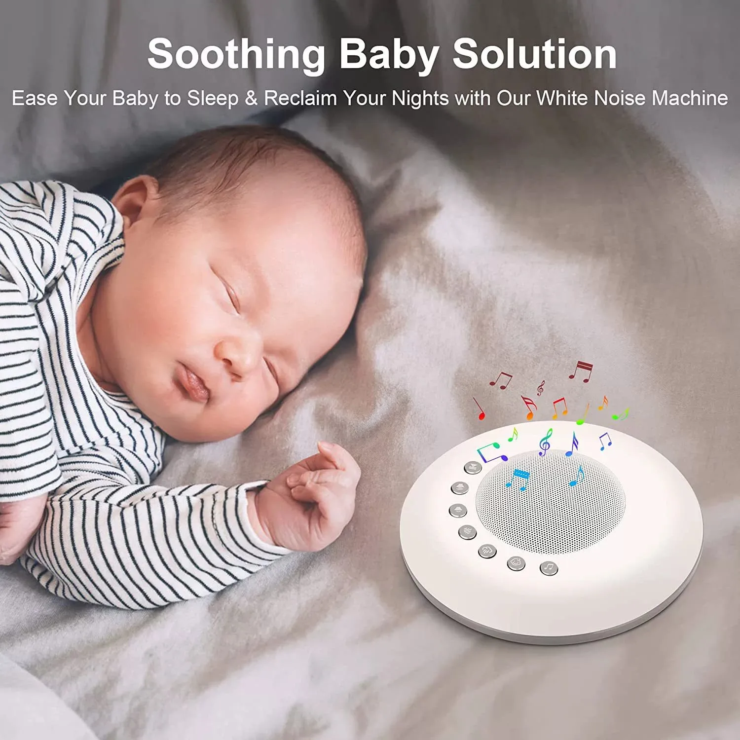 Built-in 28 Soothing Sounds Baby White Noise Sound Machine 4 Timer & Memory Function USB Rechargeable Portable Sleep Aid Device