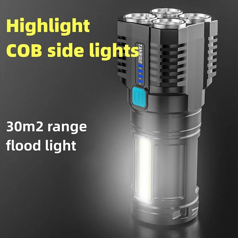 High Power LED Flashlights Camping Torch With 4 Lamp Beads And COB Side Light Rechargeable Portable Hand Lantern 4 Lighting Mode