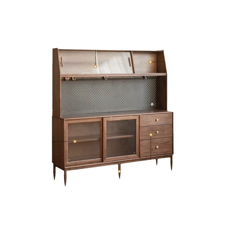 Walnut side cabinet integrated high cabinet black walnut glass locker hole plate storage cabinet