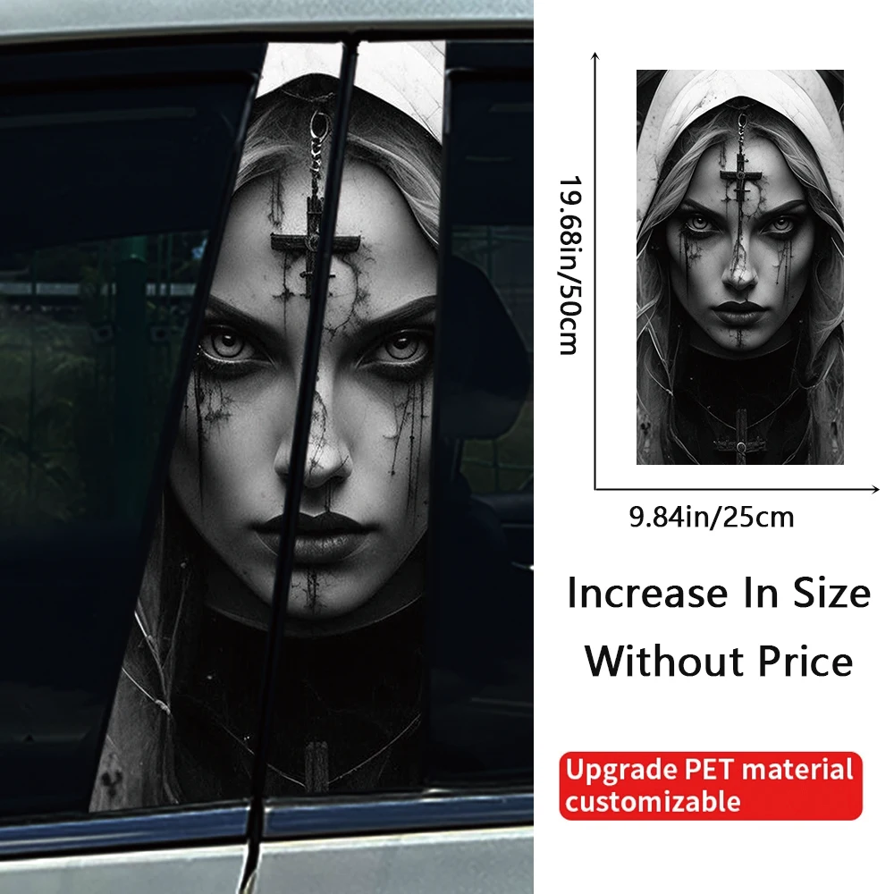 Gothic Nun Car Stickers Auto B-pillar Car Center Column Decoration Cover Scratches Waterproof Decals Car Accessories