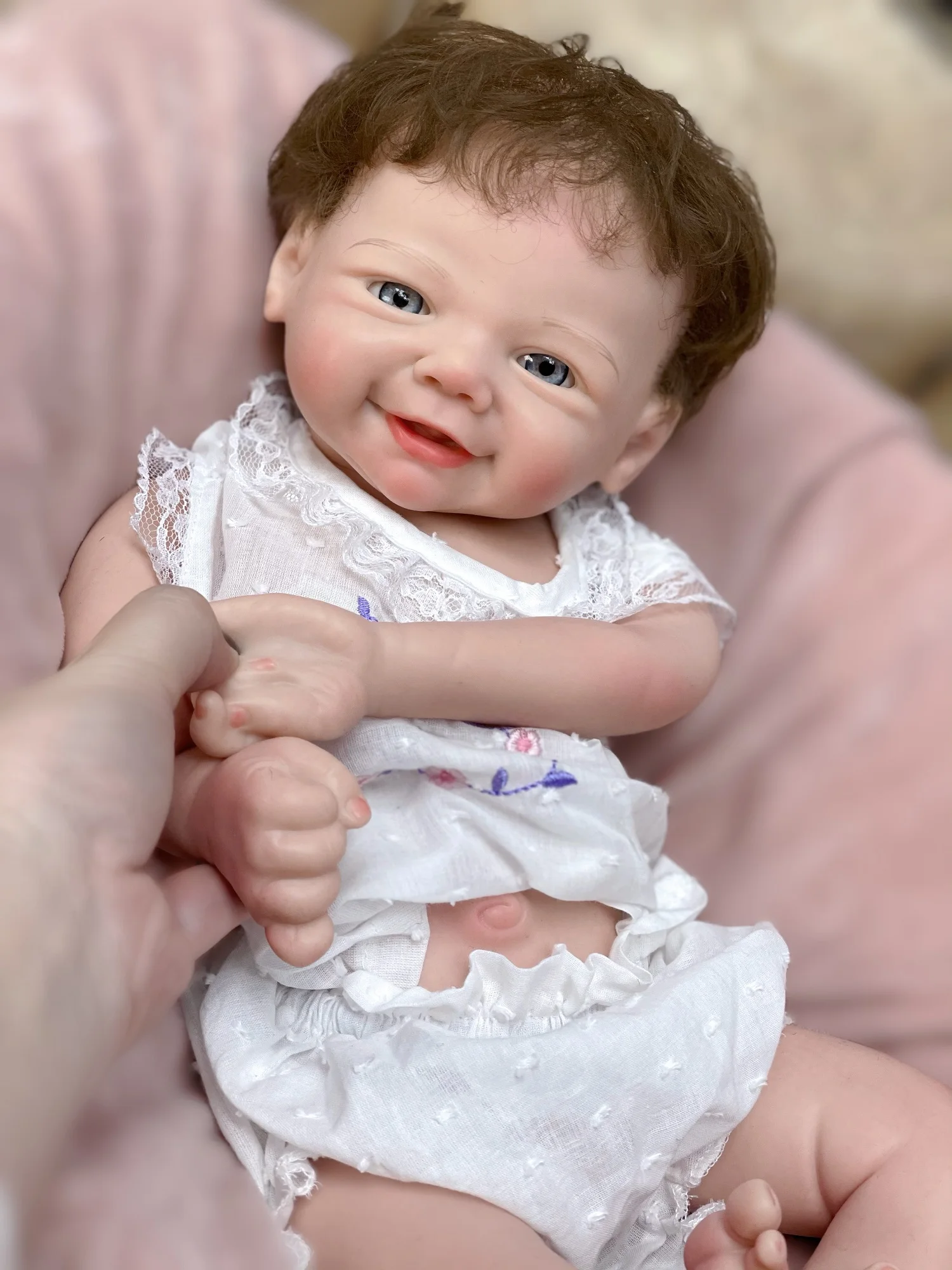 45cm Solid Silicone Vivienne Bebe Reborn Girl With Rooted Hair 3D Painted Skin Visible Veins Handmade Lifelike Newborn Baby Doll