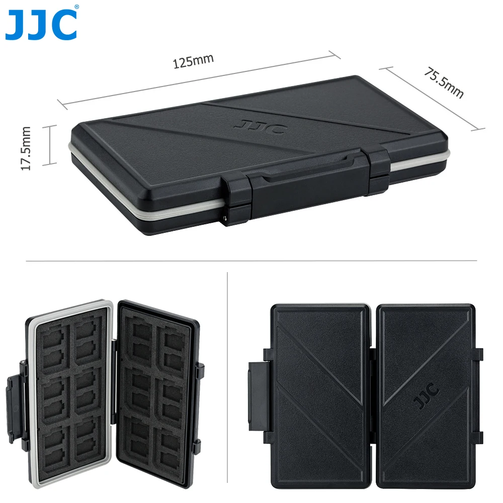 JJC Memory Card Case SD Micro SD Card Holder Storage Box EVA Foam Interior for 24 Micro SD/TF + 12 SD/SDHC/SDXC Cards Waterproof