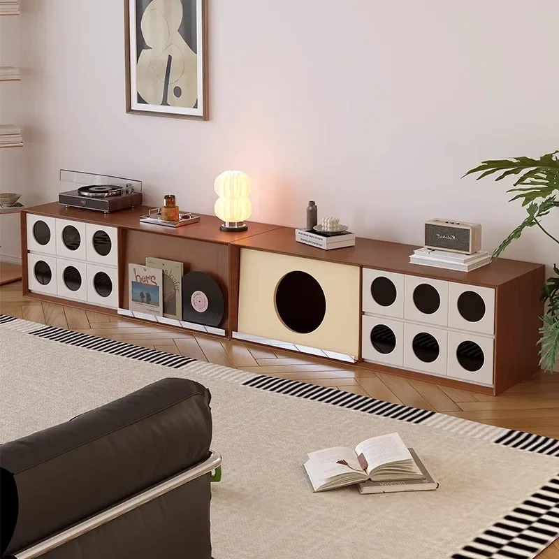 

Medieval style solid wood floor-to-ceiling TV cabinet designer small apartment living room home