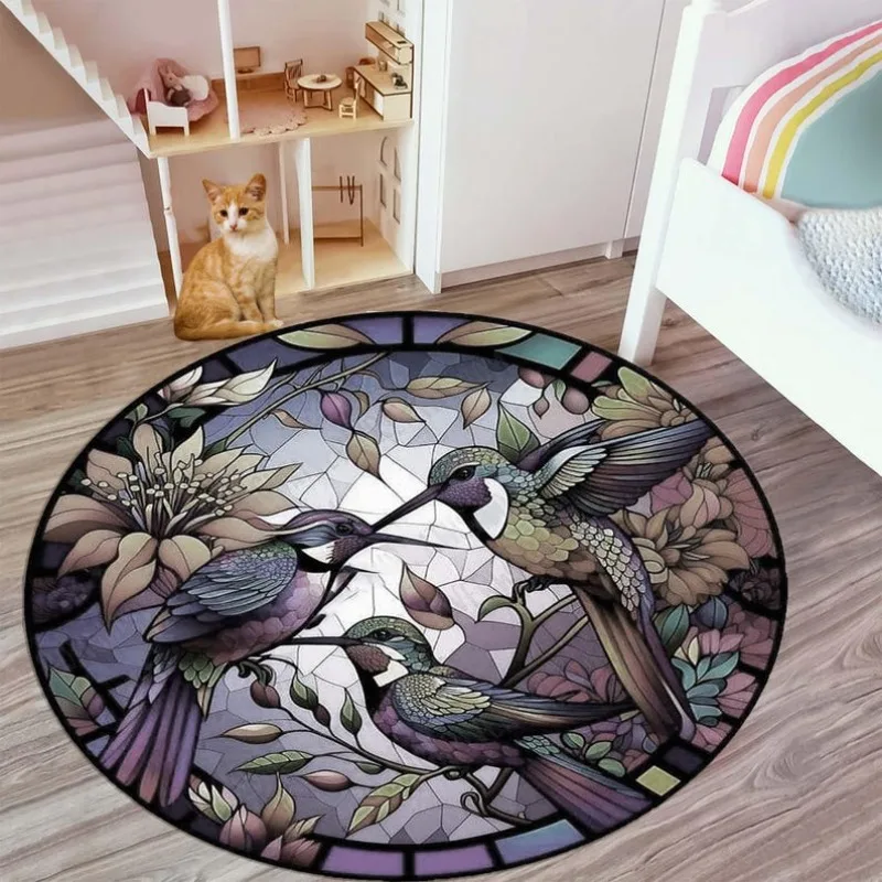 

MINISO Disney элегантный круглый напольный коврик с колибри, витражный стиль, цветочный ковер для гостиной, спальни, офиса, домашний декор