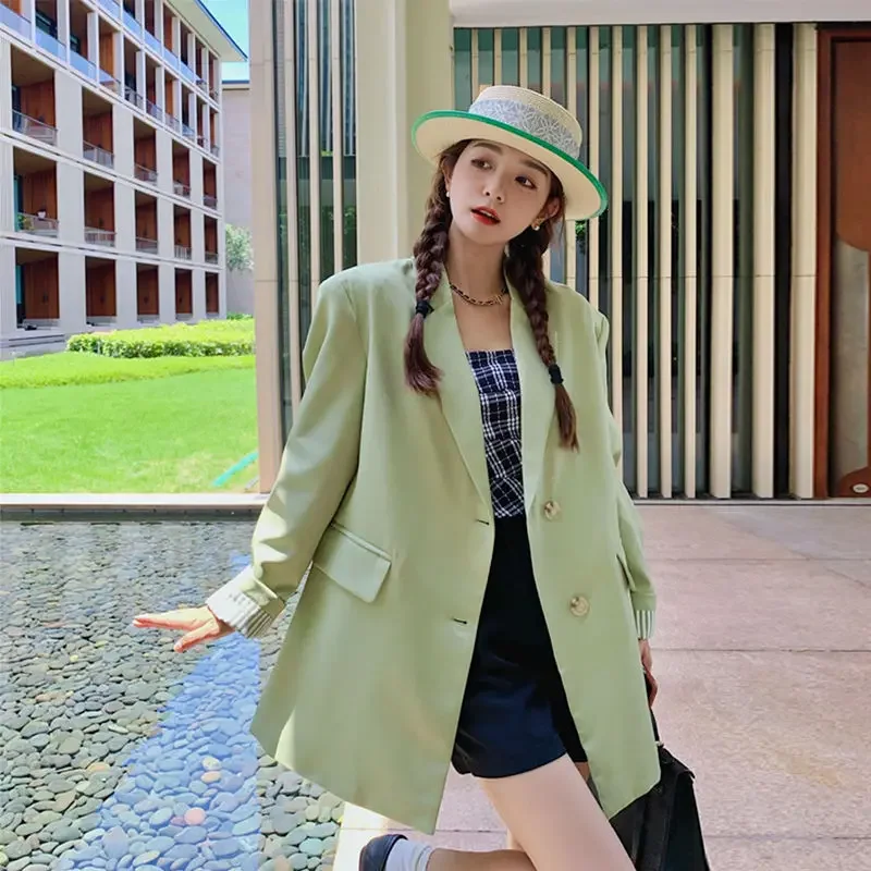 DAYIFUN Green Suit Coats Women 2024 New Temperament Back Cross Stripe Splice Design Sense Blazers Spring Autumn Suits Jackets