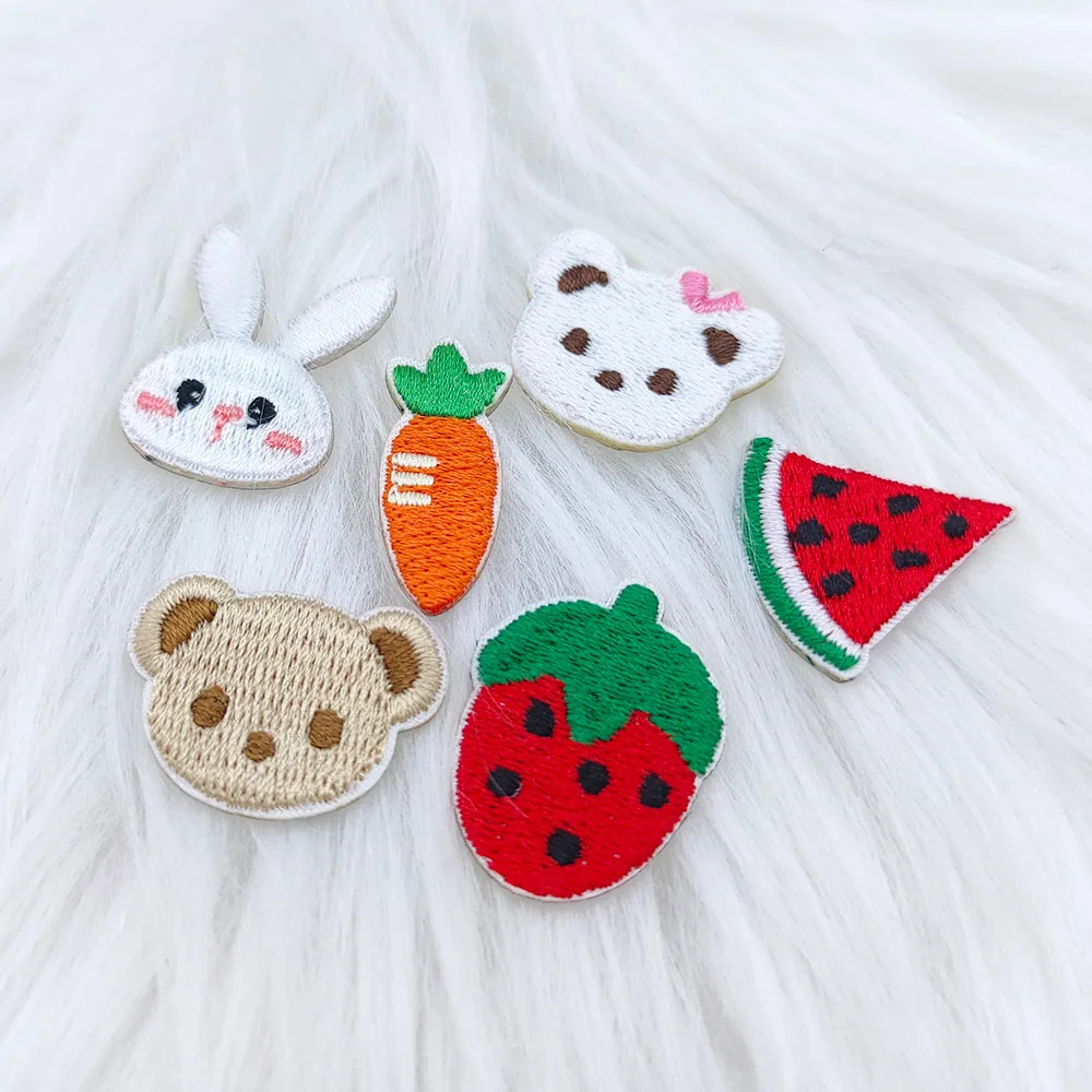 Mini Bear Strawberry Carrot Rabbit Self Adhesive Embroidery Patches Scratch Patch Decorate Mobile Phone Bags DIY Hairpin Brooch